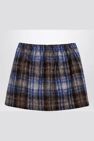 DOUUOD Grey/blue wool blend checked skirt