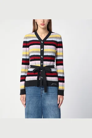 Ganni Multicoloured striped cardigan with belt