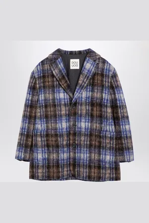 DOUUOD Grey/blue wool blend checked coat