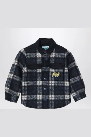 Kenzo Navy chequered shirt in wool blend