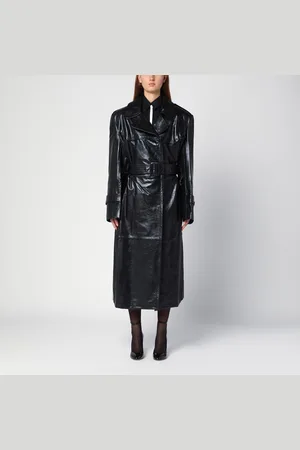 Sportmax Black trench coat in semi-glossy nappa leather