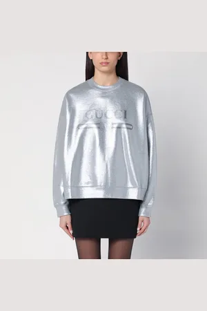 Gucci Laminated cotton silver sweatshirt with logo