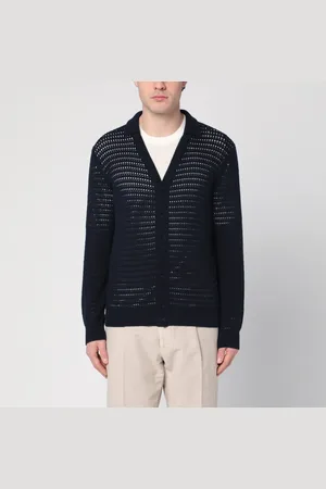 Roberto Collina Navy perforated cardigan in cotton