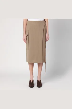 Victoria Beckham Sand-coloured pinstriped wrap skirt