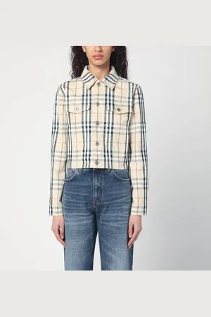Burberry Check patterned cropped denim jacket