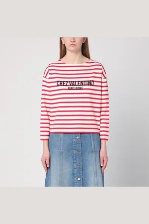 VALENTINO Ivory t-shirt with red stripes Chez
