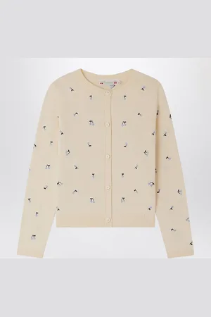 BONPOINT Vanilla-coloured Feli cardigan with embroidered cherries