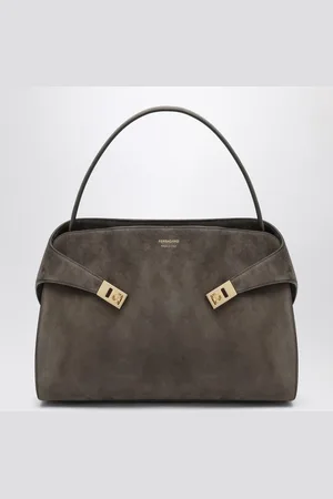 Salvatore Ferragamo Gray suede Hug Soft XL shoulder bag
