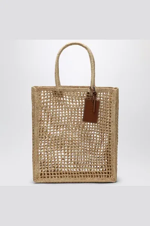 MANEBI Rectangular natural blue raffia tote