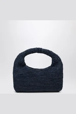 MANEBI Rectangular navy raffia tote