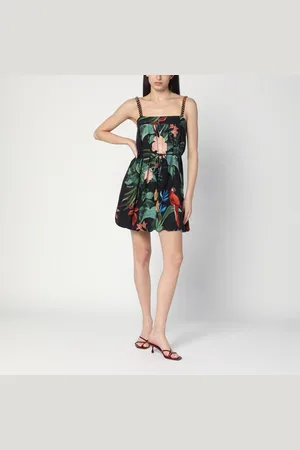 Farm Rio Midnight Macaw Fiesta mini dress in linen blend