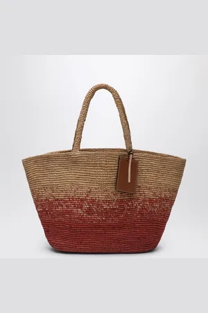 MANEBI Large tote in shaded rust-colored raffia
