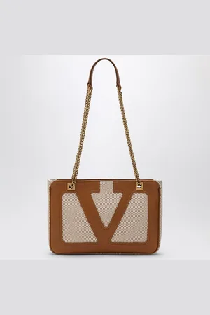 VALENTINO GARAVANI Small Viva Superstar Bag in Natural/Spice Canvas