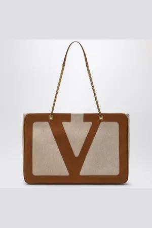 VALENTINO GARAVANI Large Viva Superstar Bag in Natural/Spice Canvas