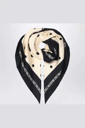 VALENTINO GARAVANI Silk scarf with ivory/black polka dots