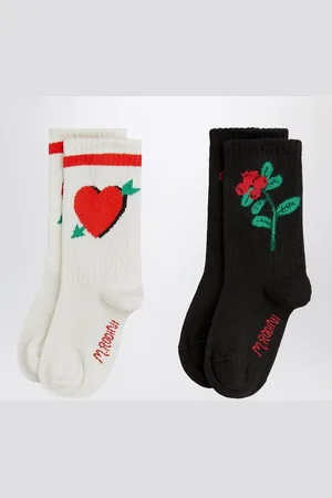 Mini Rodini Set of two pairs of socks with hearts, arrows, and red blueberries