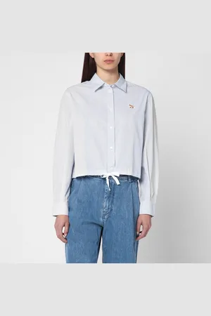 Maison Kitsuné Striped shirt with drawstring and logo patch