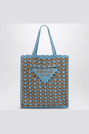 Prada Sky blue/caramel crochet tote bag with logo