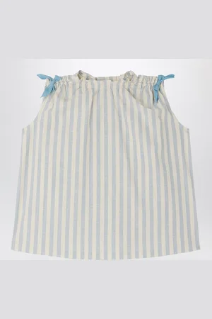 BONPOINT Elvia dress white/blue striped with bows
