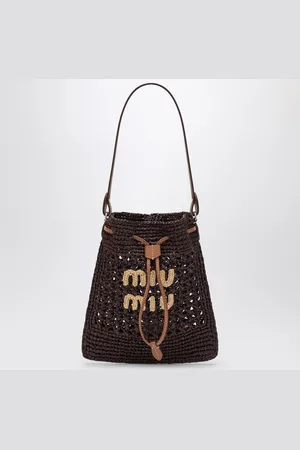 Miu Miu Mini cocoa-coloured woven fabric bucket bag