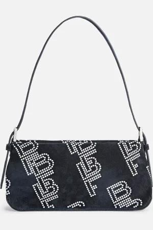 By Far Dulce Crystal Monogram Suede Shoulder Bag