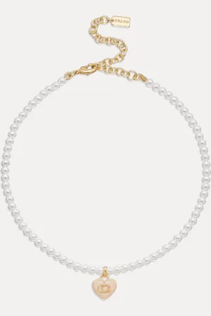 Coach C Heart -Plated Faux Pearl Choker Necklace