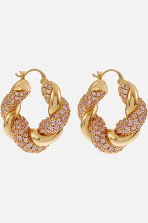 Crystal Haze Croissant Gold-Plated Hoop Earrings