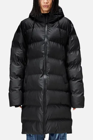 Rains Alta Long Coated-Shell Puffer Jacket - L