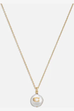 Coach Coin C Faux Pearl Short Pendant Necklace