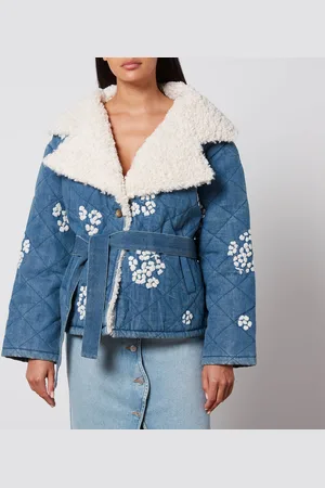 Tach Wilma Floral-Embrodiered Denim and Fleece Jacket - S