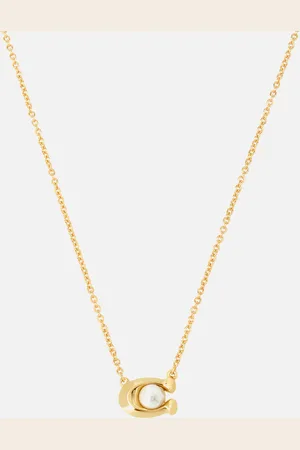 Coach Pearl Signature -Tone Pendant Necklace