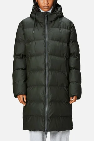 Rains Alta Long Coated Shell Puffer Jacket - XS
