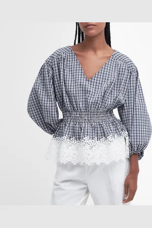 Barbour Glamis Broderie Anglaise Checked Woven Top - UK 8