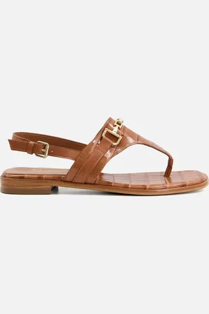 Dune Lexley Croc Print Toe Post Leather Sandals - UK 3