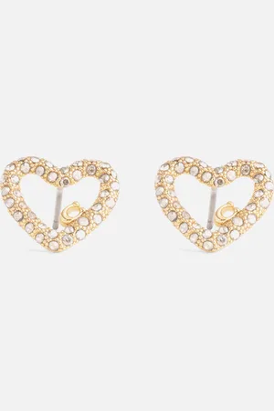 Coach Signature Silver-Tone Pavé Heart Stud Earrings