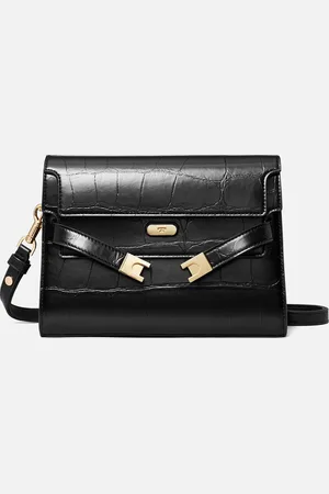 Tory Burch Lee Radziwill Croc Embossed Leather Shoulder Bag