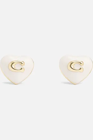 Coach Enamel Heart C Stud Boxed Gold-Tone Earrings