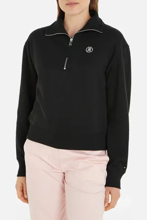 Tommy Hilfiger Cropped Cotton-Blend Half-Zip Sweatshirt - S