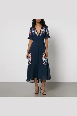 HOPE & IVY Clarice Embroidered Chiffon Maxi Dress - UK 6