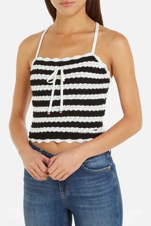 Tommy Hilfiger Crochet Striped Cotton Top - S