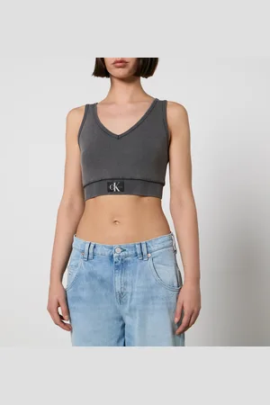 Calvin Klein Label Washed Stretch Cotton-Jersey Crop Top - L