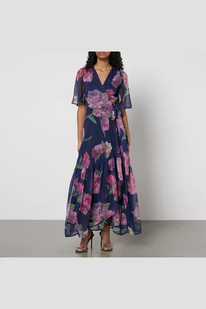 HOPE & IVY Ashia Floral-Print Chiffon Wrap Maxi Dress - UK 8