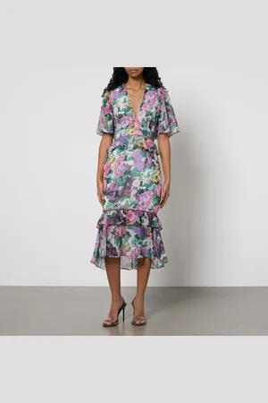 HOPE & IVY Hattie Frill Floral-Print Chiffon Midi Dress - UK 6