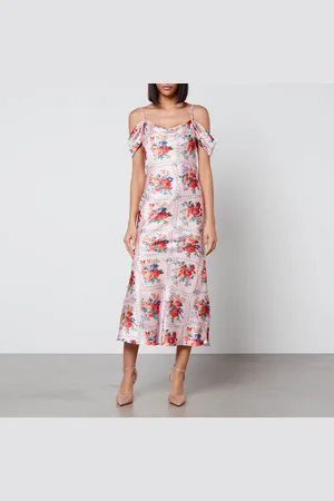 HOPE & IVY Valetta Floral-Print Satin Midi Dress - UK 8
