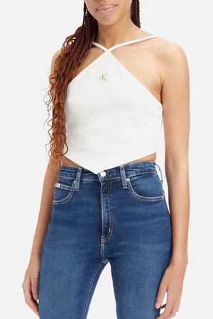 Calvin Klein Waffle Cotton-Blend Jersey Halter Top - L