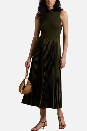 Ralph Lauren Wynna Ribbed-Knit Plissé Dress - XS