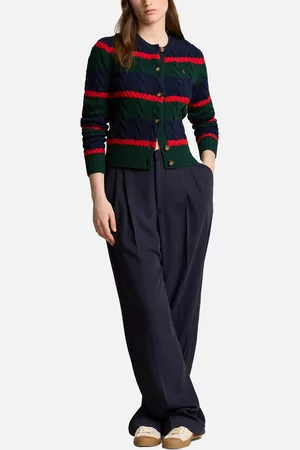 Ralph Lauren Striped Wool-Blend Cable-Knit Cardigan - XS