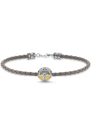 Thomas Sabo Leather bracelet grey Tree of Love gold grey