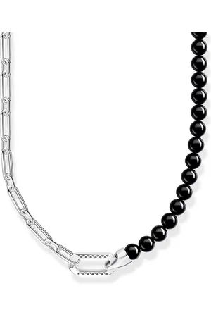 Thomas Sabo Necklace with black onyx beads and chain links silver black