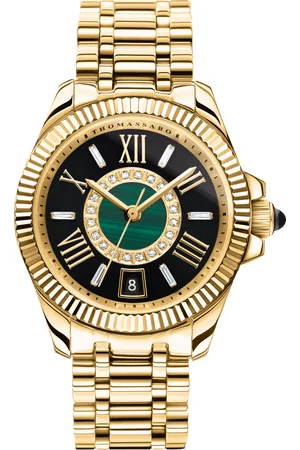 Thomas Sabo Women’s watch Mystic Island with white stones and green malachite gold colour yellow gold coloured